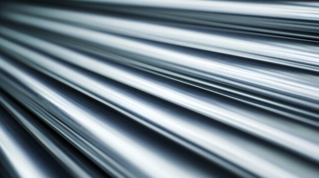 Close-up view of polished aluminum rods aligned in parallel rows, showing reflective metal surfaces and linear structure in an industrial setting.