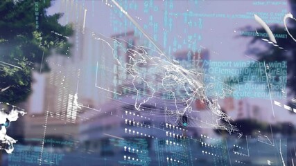 Animation of network of connections over businessmen at the airport