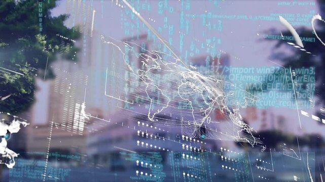 Animation of network of connections over businessmen at the airport