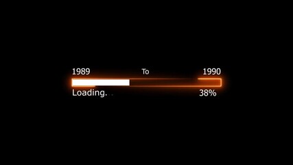 Loading 100 percent complete progress bar digital interface technology modern design white color animation. New year 1989 to 1990 loading animation. Neon bright rectangle frame black background. - Powered by Adobe