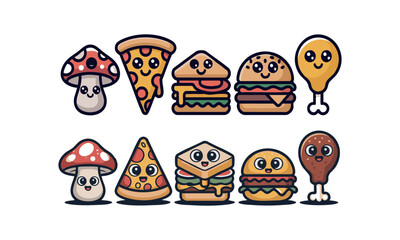 Obraz premium cute food characters for kids cartoon illustration vector, easily editable.