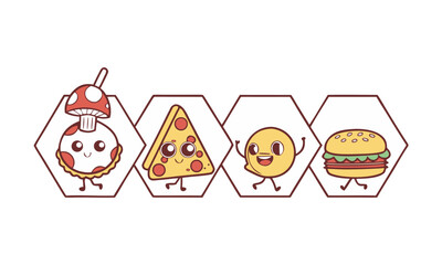Fototapeta premium Cute cartoon food characters collection vector illustration, easily editable.