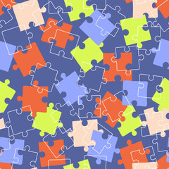Naklejka premium Vibrant pattern with puzzle pieces. Multicolored bright puzzles. Great background for packaging, covers, and wallpaper. Vector illustration