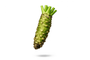 Fresh wasabi root on transparent background for sushi preparation.