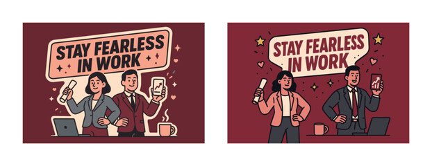 Confident business professionals with motivational message