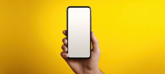 The Smartphone Held in Hand Against Bright Yellow Background for App Mockup Display