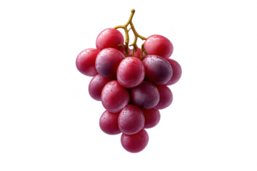 Juicy bunch of red grapes with transparent background, healthy fruit.