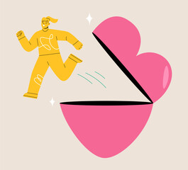 Woman out of the heart. Conquer yourself concept. Colorful vector illustration