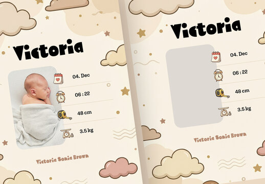 baby Birth Card With Clouds and Icons
