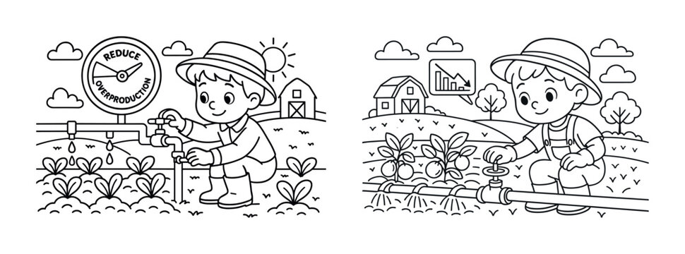 Child discussing overproduction control in farming scene