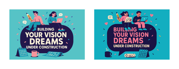 Creative teamwork dream building illustration with diverse young adults