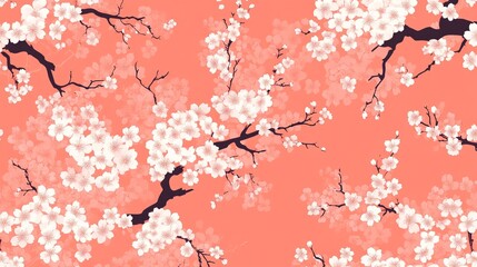 Elegant seamless cherry blossom motif on soft pastel pink background for graceful decor and patterns