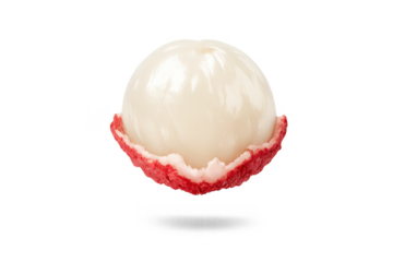 Peeled lychee fruit on a transparent background, ready for consumption.