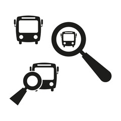 Public bus search. Transport navigation Vector. Magnifying glass icons. Sophisticated clean white background graphics. EPS 10.