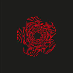 Sophisticated geometric rose Vector. Detailed red floral wireframe. Intense black background. Professional mandala ornament.