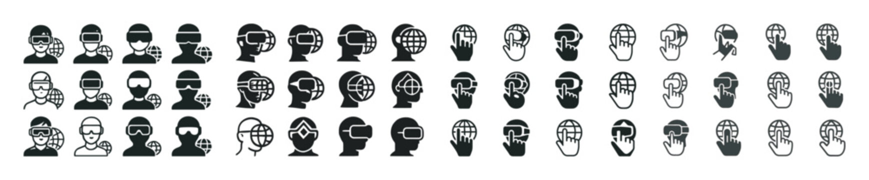 Virtual reality and augmented reality icon set illustrating digital interfaces