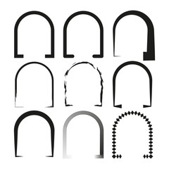 Modern architectural arches. Portal icons Vector. Bold black curve symbols. Professional blank white paper background