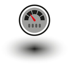 Professional dashboard speedometer. Speed measurement Vector. Mechanical gauge symbol. High quality grey shadow effect.