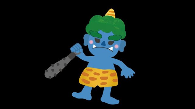 節分用金棒を持っている愛い青鬼のアニメーション動画素材