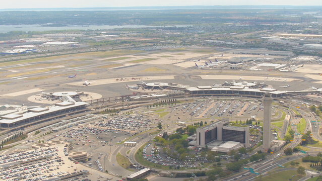 AERIAL: Traffic on massive interchange turnpike leading to New York airport