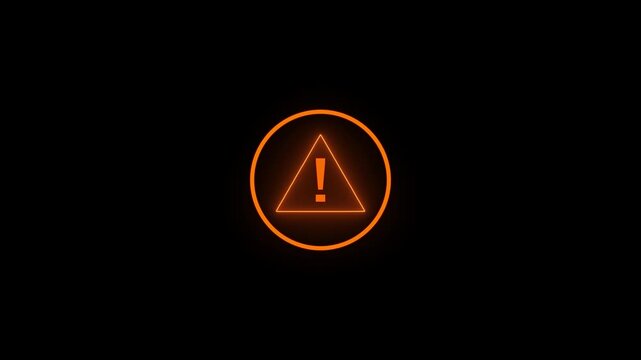 Glowing light neon yellow color warning attention icon animation danger risk hazard alert road warning sign stop error signal emergency problem issue important sign symbol animated.