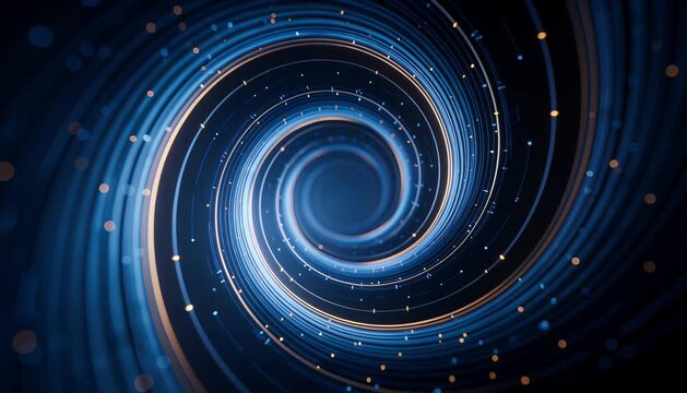 Technology spiral background glow video loop 4k cyber blue particle vortex abstract motion energy light line neon circle pattern space universe dynamic tunnel motion graphics futuristic depth effect