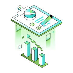 An isometric style illustration showing a checklist