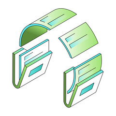 An isometric style illustration showing file sharing