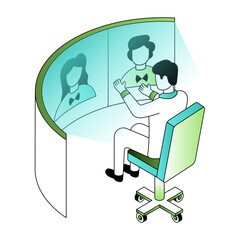 An isometric style illustration showing a remote interview