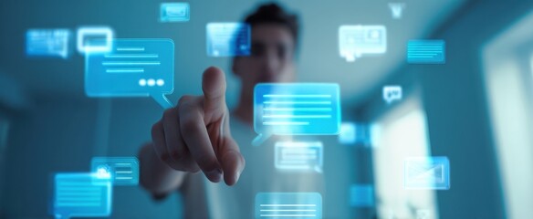 The Touchscreen Interface with Floating Chat Bubbles and Futuristic Virtual Interaction