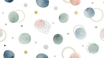 An abstract pattern of pastel-colored circles and dots on a white background viewed from directly above