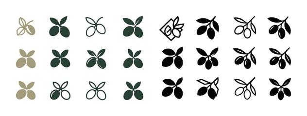 Obraz premium Diverse olive branch icon set in various styles and colors