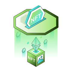 An isometric style illustration showing an nft token