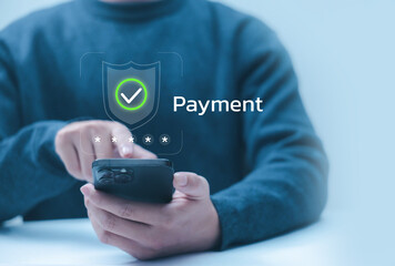 Secure digital payment concept, mobile banking, online transaction protection, and financial technology. online shopping trend in global e-commerce, gateway system, fintech payment, and fast checkout