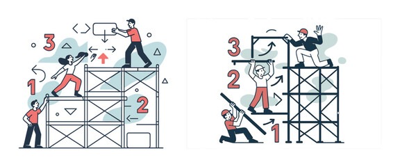 Collaborative construction: diverse team building scaffolding structure
