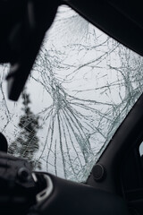 Shattered Car Windshield from Traffic Accident Crash