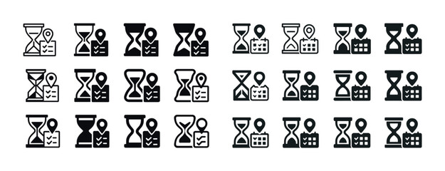 Obraz premium Monochrome icon set representing time management and scheduling elements