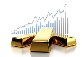Gold Bars with Rising Financial Growth Chart on White Background