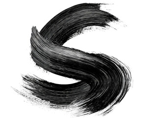 A stylized, monochromatic "S" shape created from textured brushstrokes. It appears abstract