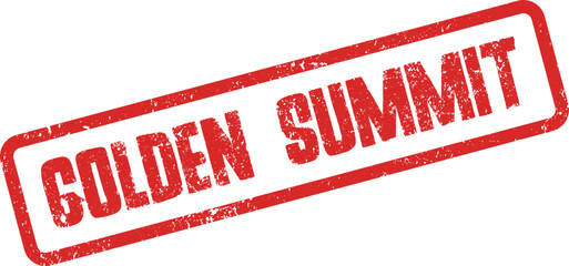 Red grunge textured rubber stamp for golden summit event or business meeting announcement