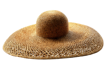Large woven straw sun hat with a round crown and a wide, perforated brim