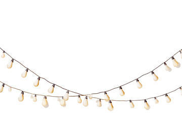 Two strands of decorative, warm-toned lights against a black background