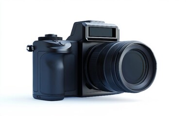 Fototapeta premium Classic Handheld Camcorder with Flip Screen and Lens Isolated on White Background.