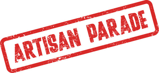 Textured red grunge rubber stamp with Artisan Parade event text for festivals