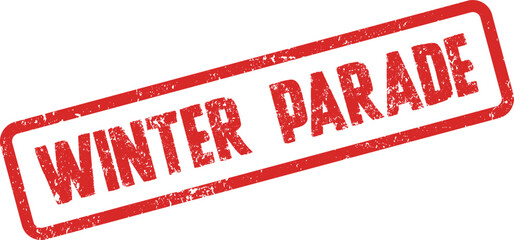 Textured red rectangular stamp with the phrase Winter Parade on a clean background