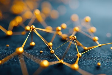 Abstract molecular structure with golden connections