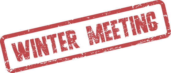 Textured red rectangular stamp with the phrase Winter Meeting on a clean background