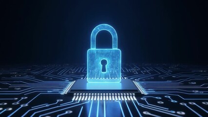 Cyber security lock emerging on a circuit board, digital footage symbolizing data protection and online security. - Powered by Adobe