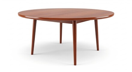 Fototapeta premium Elegant wooden round table with four legs on white background