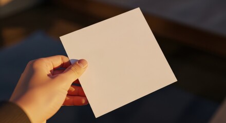 Hand holding blank white card for notes or messages
